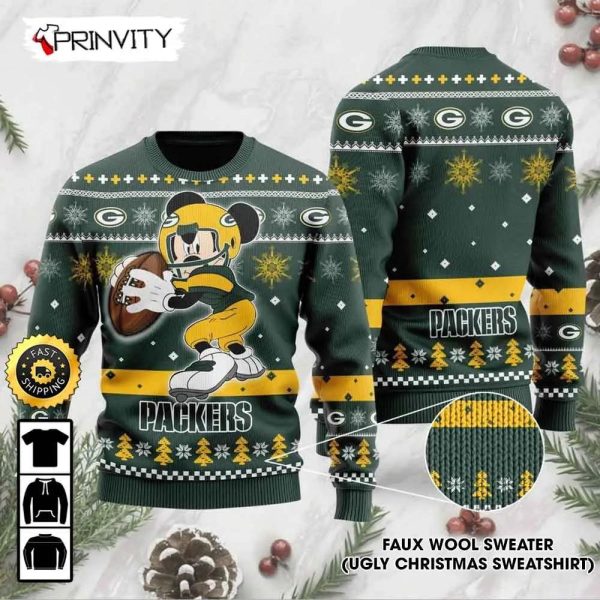 Green Bay Packers Mickey Mouse Disney Knit Ugly Christmas Sweater, Faux Wool Sweater, National Football League, Gifts For Fans Football NFL, Football 3D Ugly Sweater – Prinvity