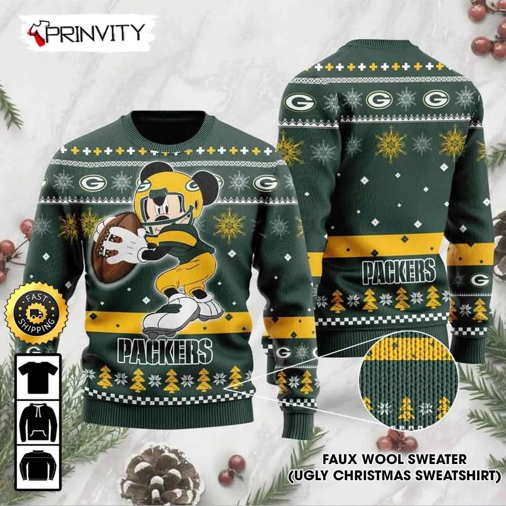 Green Bay Packers Mickey Mouse Disney Knit Ugly Christmas Sweater, Faux Wool Sweater, National Football League, Gifts For Fans Football NFL, Football 3D Ugly Sweater - Prinvity