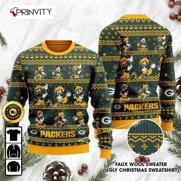 Green Bay Packers Mickey Mouse Disney Ugly Christmas Sweater, Faux Wool Sweater, National Football League, Gifts For Fans Football NFL, Football 3D Ugly Sweater – Prinvity