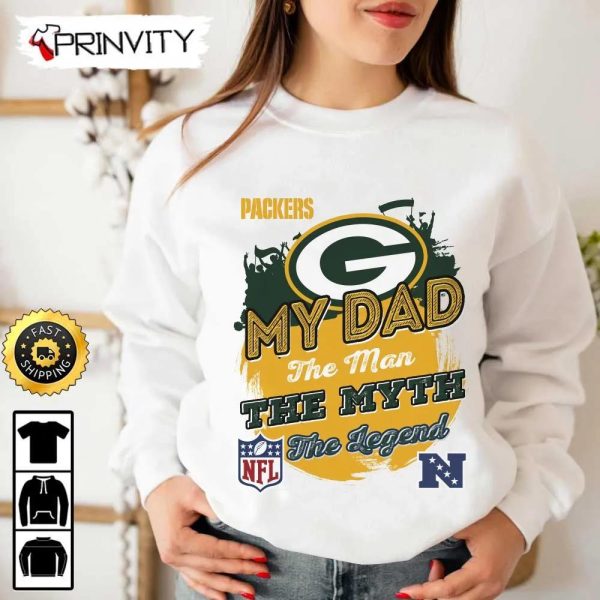 Green Bay Packers NFL My Dad The Man The Myth The Legend T-Shirt, National Football League, Best Christmas Gifts For Fans, Unisex Hoodie, Sweatshirt, Long Sleeve – Prinvity