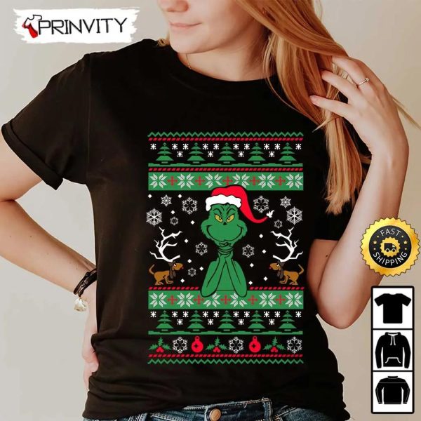 Grinch Merry Christmas Ugly Sweatshirt, Best Christmas Gifts 2022, Happy Holidays, Unisex Hoodie, T-Shirt, Long Sleeve – Prinvity
