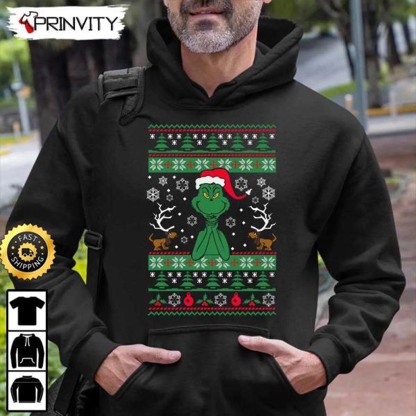 Grinch Merry Christmas Ugly Sweatshirt, Best Christmas Gifts 2022, Happy Holidays, Unisex Hoodie, T-Shirt, Long Sleeve – Prinvity