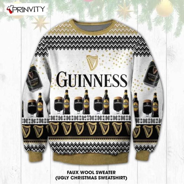 Guinness Black Beer Ugly Christmas Sweater, Faux Wool Sweater, Gifts For Beer Lovers, International Beer Day, Best Christmas Gifts For 2022 – Prinvity