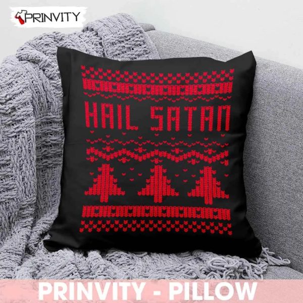Hail Satan Pillow, Best Christmas Gifts 2022, Merry Christmas, Happy Holidays, Size 14”x14”, 16”x16”, 18”x18”, 20”x20” – Prinvity
