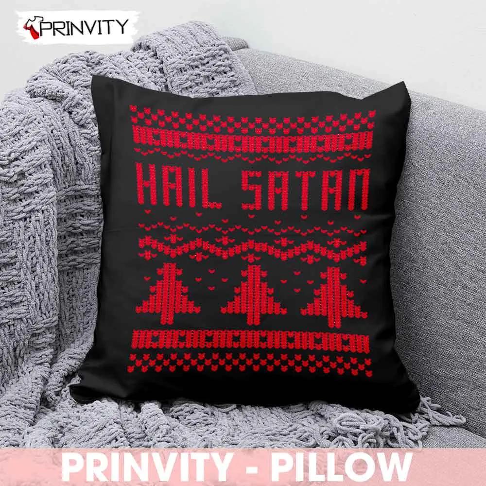 Hail Satan Pillow, Best Christmas Gifts 2022, Merry Christmas, Happy Holidays, Size 14”x14”, 16”x16”, 18”x18”, 20”x20” - Prinvity