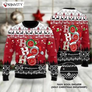 Hohoho Budweiser Beer Ugly Christmas Sweater, Faux Wool Sweater, Gifts For Beer Lovers, International Beer Day, Best Christmas Gifts For 2022 - Prinvity