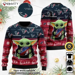 Houston Texans Baby Yoda Ugly Christmas Sweater, Faux Wool Sweater, National Football League, Gifts For Fans Football NFL, Football 3D Ugly Sweater - Prinvity