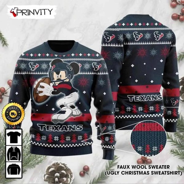 Houston Texans Mickey Mouse Disney Knit Ugly Christmas Sweater, Faux Wool Sweater, National Football League, Gifts For Fans Football NFL, Football 3D Ugly Sweater – Prinvity