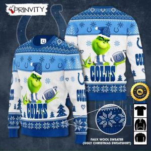 Indianapolis Colts Grinch Knit Faux Wool Sweater (Ugly Christmas Sweater), NFL Football Lover Gifts For Fans, National Football League, Merry Christmas - Prinvity