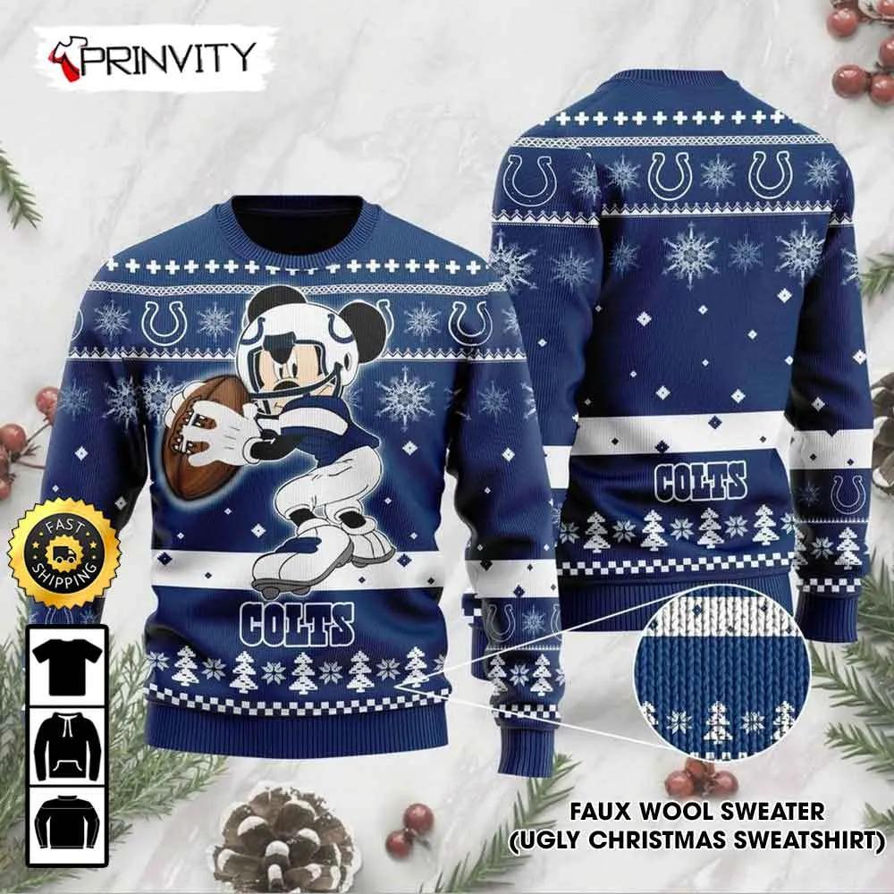 Indianapolis Colts Mickey Mouse Disney Knit Ugly Christmas Sweater, Faux Wool Sweater, National Football League, Gifts For Fans Football NFL, Football 3D Ugly Sweater - Prinvity