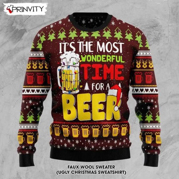 It’s The Most Wonderful Time For A Beer Ugly Christmas Sweater, Faux Wool Sweater, International Beer Day, Gifts For Beer Lovers, Best Christmas Gifts For 2022