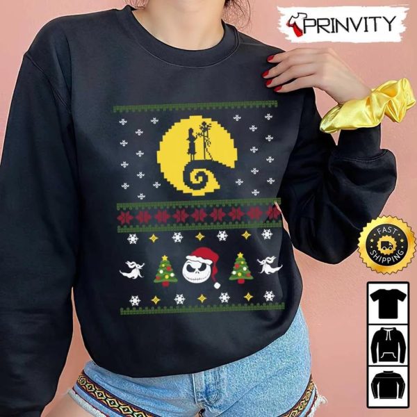 Jack And Sally Christmas Ugly Sweatshirt, Walt Disney, Best Christmas Gift For 2022, Merry Christmas, Happy Holidays, Unisex Hoodie, T-Shirt, Long Sleeve – Prinvity