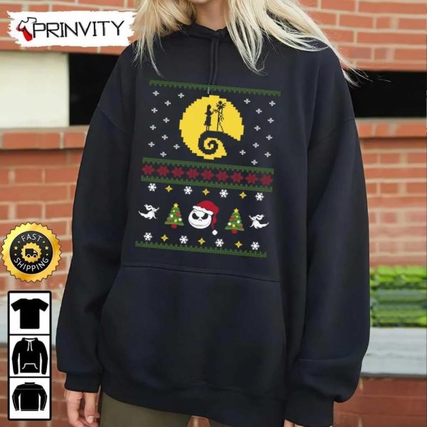 Jack And Sally Christmas Ugly Sweatshirt, Walt Disney, Best Christmas Gift For 2022, Merry Christmas, Happy Holidays, Unisex Hoodie, T-Shirt, Long Sleeve – Prinvity