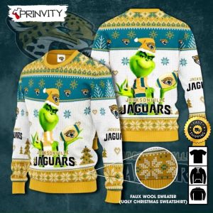 Jacksonville Jaguars Grinch Knit Faux Wool Sweater (Ugly Christmas Sweater), NFL Football Lover Gifts For Fans, National Football League, Merry Christmas - Prinvity