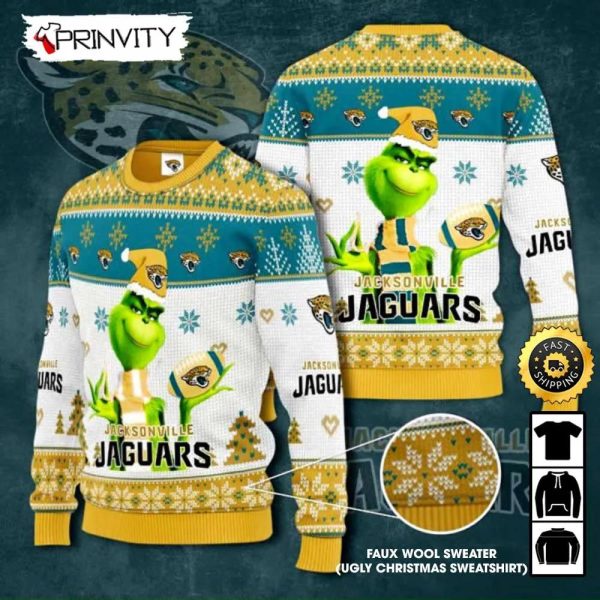 Jacksonville Jaguars Grinch Knit Faux Wool Sweater (Ugly Christmas Sweater), NFL Football Lover Gifts For Fans, National Football League, Merry Christmas – Prinvity