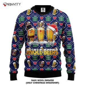 Jingle Beers Ugly Christmas Sweater, Faux Wool Sweater, International Beer Day, Gifts For Beer Lovers, Best Christmas Gifts For 2022 - Prinvity