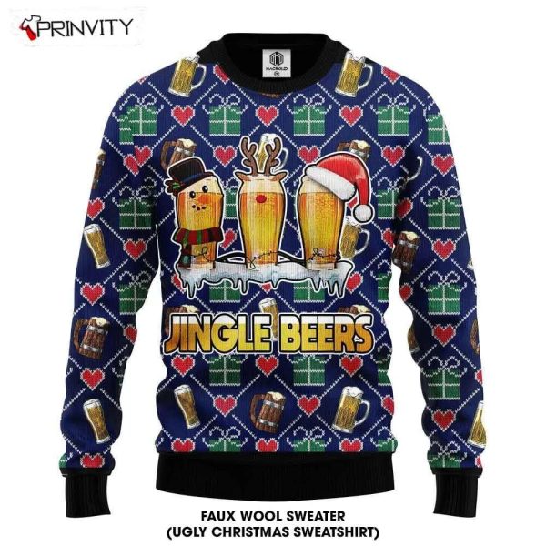Jingle Beers Ugly Christmas Sweater, Faux Wool Sweater, International Beer Day, Gifts For Beer Lovers, Best Christmas Gifts For 2022 – Prinvity
