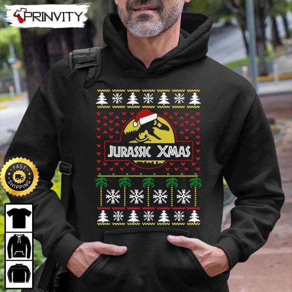 Jurassic Xmas Sweatshirt, Best Christmas Gift For 2022, Merry Christmas, Happy Holidays, Unisex Hoodie, T-Shirt, Long Sleeve – Prinvity