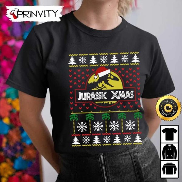 Jurassic Xmas Sweatshirt, Best Christmas Gift For 2022, Merry Christmas, Happy Holidays, Unisex Hoodie, T-Shirt, Long Sleeve – Prinvity