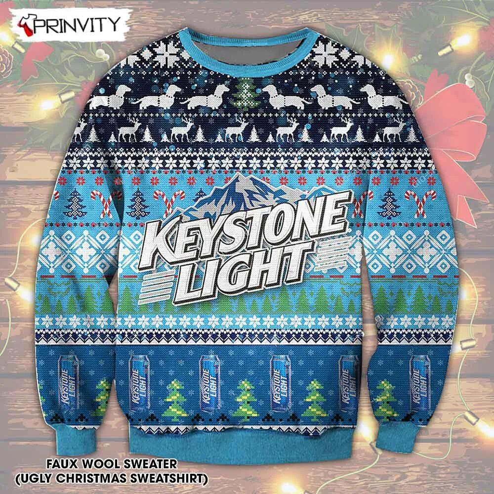 Keystone Light Beer Ugly Christmas Sweater, Faux Wool Sweater, Gifts For Beer Lovers, International Beer Day, Best Christmas Gifts For 2022 - Prinvity