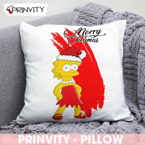 Lisa Simpson Merry Christmas Pillow, Best Christmas Gifts 2022, Happy Holidays, Size 14”x14”, 16”x16”, 18”x18”, 20”x20” – Prinvity