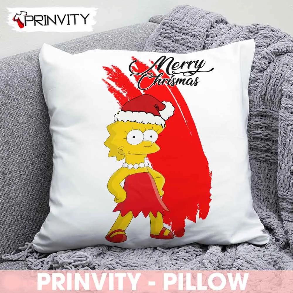 Lisa Simpson Merry Christmas Pillow, Best Christmas Gifts 2022, Happy Holidays, Size 14”x14”, 16”x16”, 18”x18”, 20”x20” - Prinvity