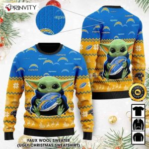 Los Angeles Chargers Baby Yoda Ugly Christmas Sweater, Faux Wool Sweater, National Football League, Gifts For Fans Football NFL, Football 3D Ugly Sweater - Prinvity