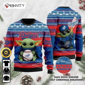 Los Angeles Dodgers Baby Yoda Ugly Christmas Sweater, Faux Wool Sweater, National Football League, Gifts For Fans Football NFL, Football 3D Ugly Sweater - Prinvity