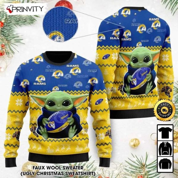 Los Angeles Rams Baby Yoda Ugly Christmas Sweater, Faux Wool Sweater, National Football League, Gifts For Fans Football NFL, Football 3D Ugly Sweater – Prinvity