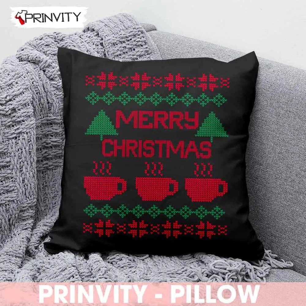 Merry Christmas Tee And Coffee Pillow, Best Christmas Gifts For 2022, Merry Christmas, Happy Holidays, Size 14''x14'', 16''x16'', 18''x18'', 20''x20' - Prinvity