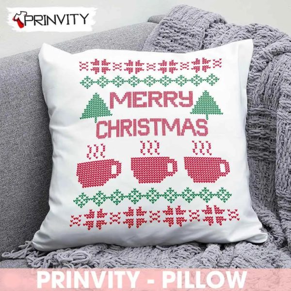 Merry Christmas Tee And Coffee Pillow, Best Christmas Gifts For 2022, Merry Christmas, Happy Holidays, Size 14”x14”, 16”x16”, 18”x18”, 20”x20′ – Prinvity