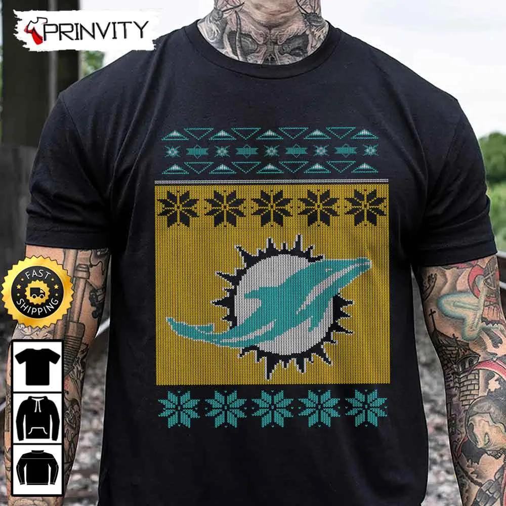 Miami Dolphins NFL Ugly Christmas T-Shirt, National Football League, Best Christmas Gifts For Fans, Unisex Hoodie, Sweatshirt, Long Sleeve - Prinvity