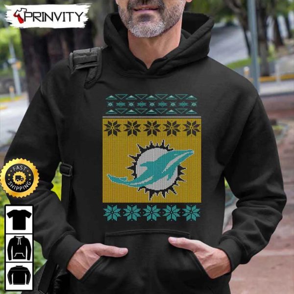 Miami Dolphins NFL Ugly Christmas T-Shirt, National Football League, Best Christmas Gifts For Fans, Unisex Hoodie, Sweatshirt, Long Sleeve – Prinvity