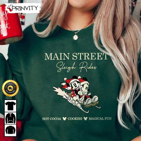 Mickey And Minnie Mouse Main Street Sleigh Rides Disney Christmas Sweatshirt, Best Christmas Gifts For Disney Lovers, Merry Disney Christmas, Unisex Hoodie, T-Shirt – Prinvity