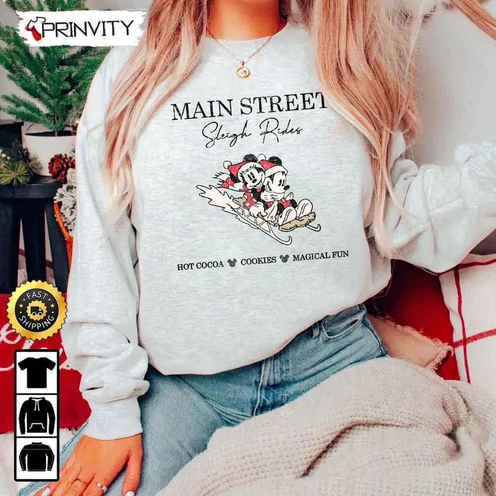 Mickey And Minnie Mouse Main Street Sleigh Rides Disney Christmas Sweatshirt, Best Christmas Gifts For Disney Lovers, Merry Disney Christmas, Unisex Hoodie, T-Shirt - Prinvity