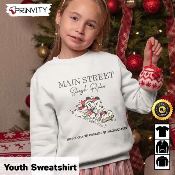 Mickey And Minnie Mouse Main Street Sleigh Rides Disney Christmas Sweatshirt, Best Christmas Gifts For Disney Lovers, Merry Disney Christmas, Unisex Hoodie, T-Shirt – Prinvity