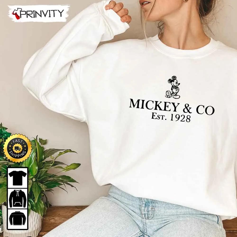 Mickey & Co Est 1928 Disney Christmas Sweatshirt, Best Christmas Gifts For Disney Lovers, Merry Disney Christmas, Unisex Hoodie, T-Shirt, Long Sleeve - Prinvity
