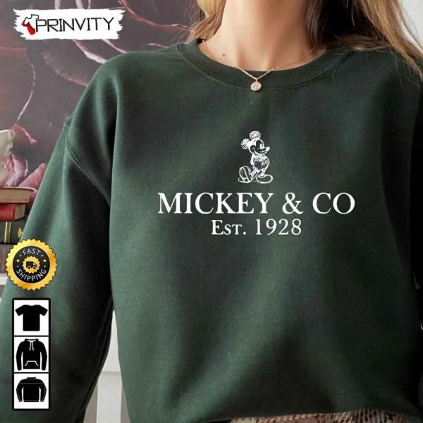 Mickey & Co Est 1928 Disney Christmas Sweatshirt, Best Christmas Gifts For Disney Lovers, Merry Disney Christmas, Unisex Hoodie, T-Shirt, Long Sleeve – Prinvity
