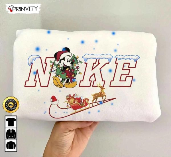 Mickey Mouse Christmas Nike Sweatshirt, Walt Disney, Best Christmas Gifts For Disney Lovers, Merry Disney Christmas, Unisex Hoodie, T-Shirt, Long Sleeve – Prinvity