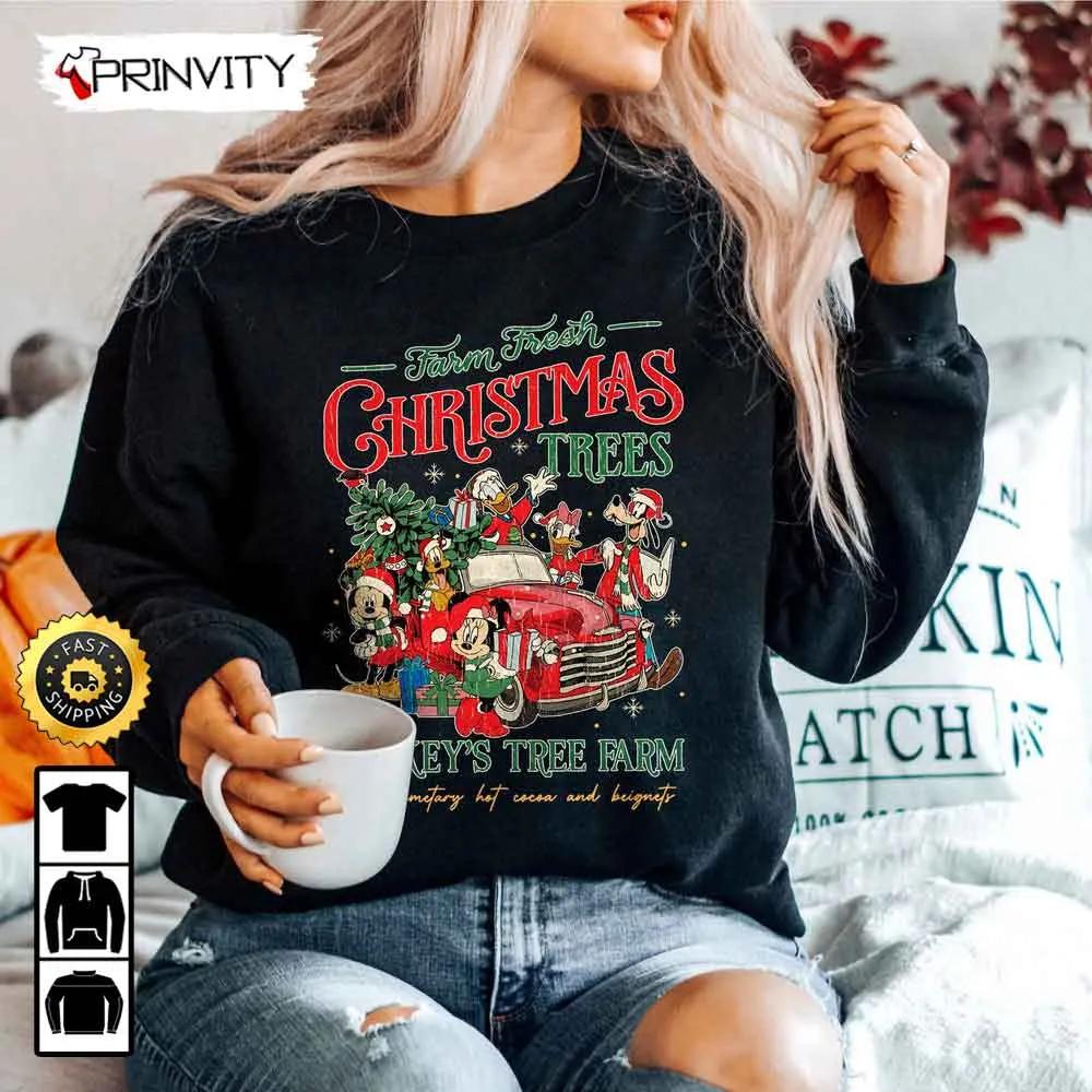 Mickey Mouse Christmas Trees Farm Fresh And Friends Sweatshirt, Best Christmas Gifts For Disney Lovers, Merry Disney Christmas, Unisex Hoodie, T-Shirt, Long Sleeve - Prinvity