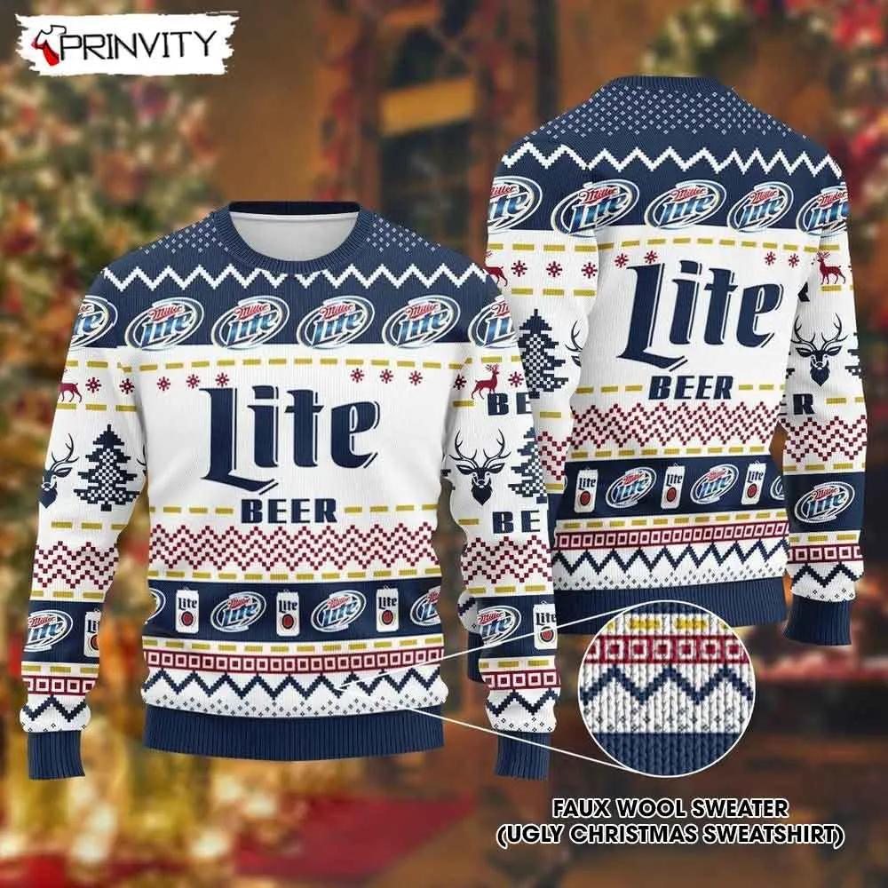 Miller Lite Beer Ugly Christmas Sweater, Faux Wool Sweater, Gifts For Beer Lovers, International Beer Day, Best Christmas Gifts For 2022 - Prinvity