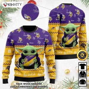 Minnesota Vikings Baby Yoda Ugly Christmas Sweater, Faux Wool Sweater, National Football League, Gifts For Fans Football NFL, Football 3D Ugly Sweater - Prinvity