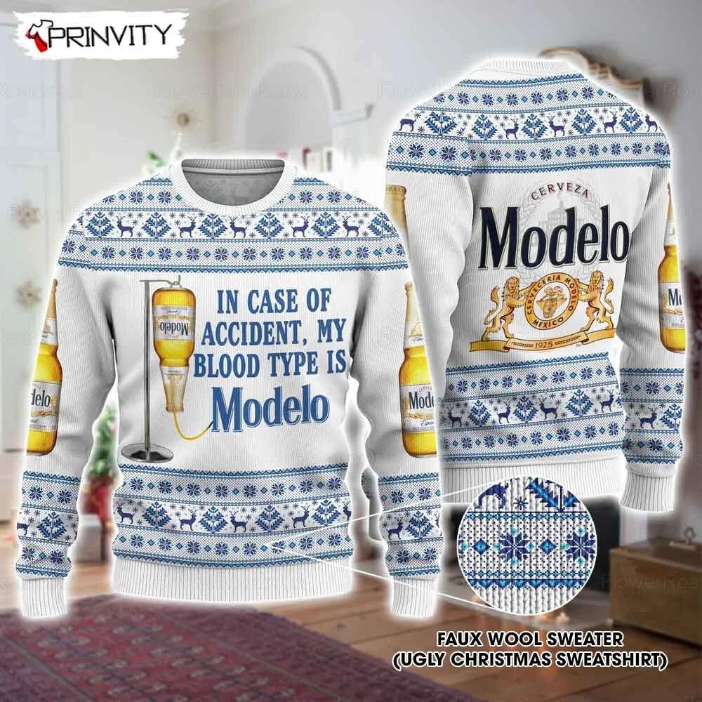 Modelo Beer Ugly Christmas Sweater, Faux Wool Sweater, Gifts For Beer Lovers, International Beer Day, Best Christmas Gifts For 2022 - Prinvity