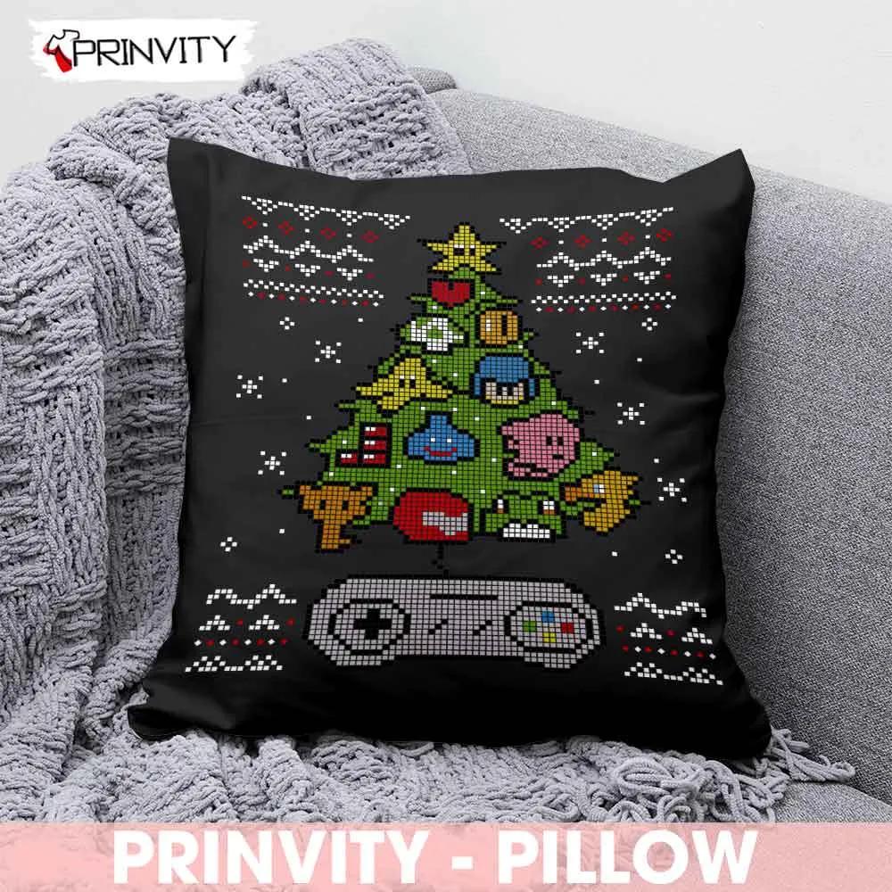 Nintendo Christmas Tree Best Christmas Gifts For Pillow, Merry Christmas, Happy Holidays, Size 14”x14”, 16”x16”, 18”x18”, 20”x20” - Prinvity