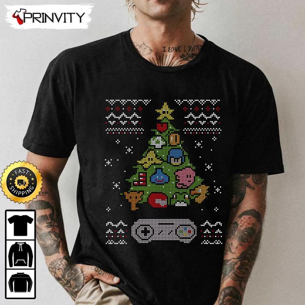 Nintendo Christmas Tree Ugly Sweatshirt, Best Christmas Gift For Nintendo Game Fans, Merry Christmas, Happy Holidays, Unisex Hoodie, T-Shirt, Long Sleeve - Prinvity