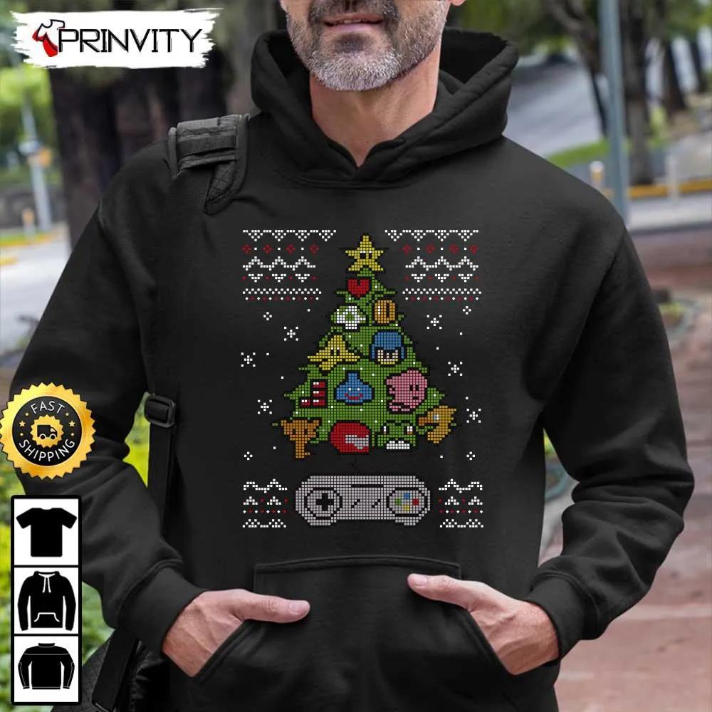 Nintendo Christmas Tree Ugly Sweatshirt, Best Christmas Gift For Nintendo Game Fans, Merry Christmas, Happy Holidays, Unisex Hoodie, T-Shirt, Long Sleeve - Prinvity