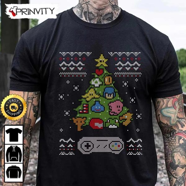 Nintendo Christmas Tree Ugly Sweatshirt, Best Christmas Gift For Nintendo Game Fans, Merry Christmas, Happy Holidays, Unisex Hoodie, T-Shirt, Long Sleeve – Prinvity