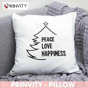 Peace Love Happiness Tree Merry Christmas Best Christmas Gifts For Pillow, Merry Christmas, Happy Holidays, Size 14”x14”, 16”x16”, 18”x18”, 20”x20” - Prinvity