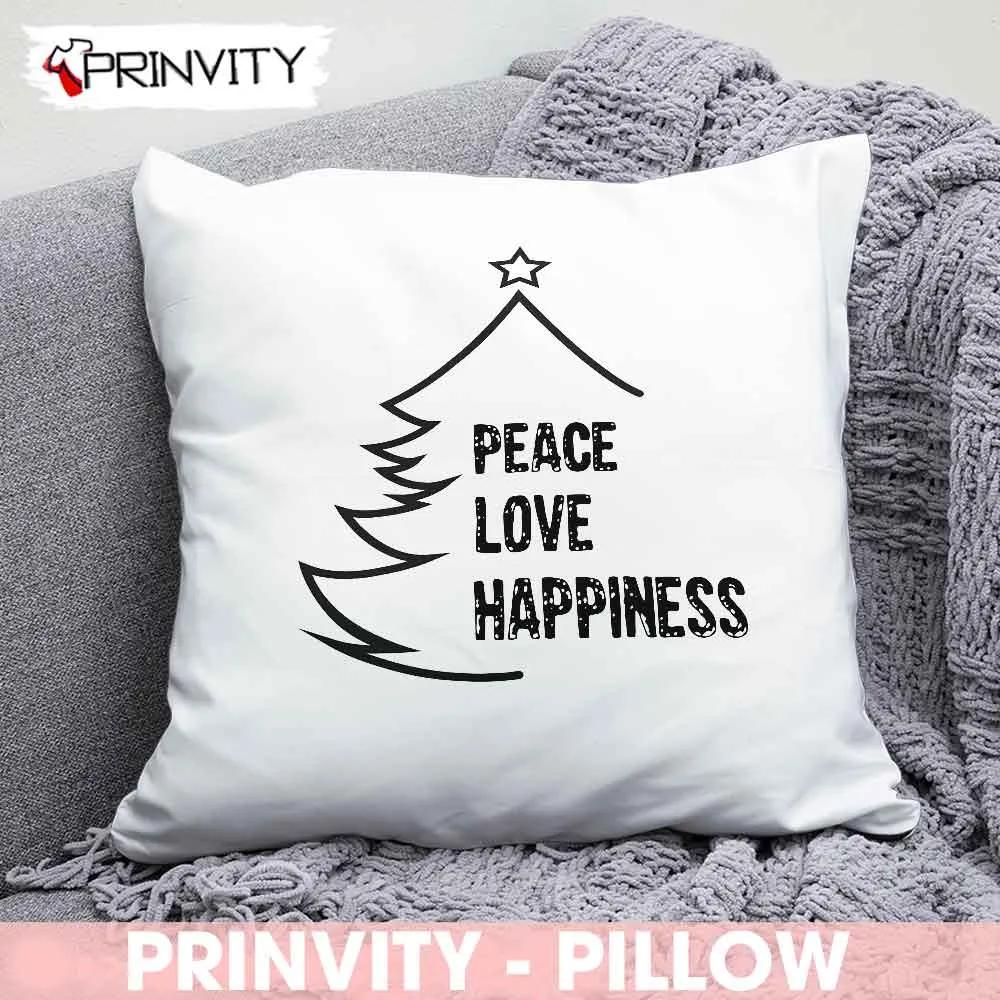Peace Love Happiness Merry Christmas Tree Best Christmas Gifts For Pillow, Merry Christmas, Happy Holidays, Size 14”x14”, 16”x16”, 18”x18”, 20”x20” - Prinvity