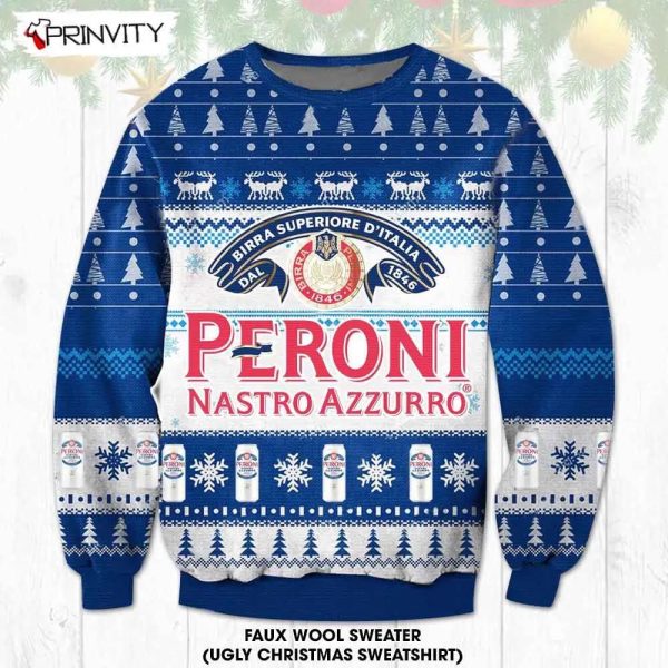 Peroni Nastro Azzurro Beer Ugly Christmas Sweater, Faux Wool Sweater, Gifts For Beer Lovers, International Beer Day, Best Christmas Gifts For 2022 – Pri